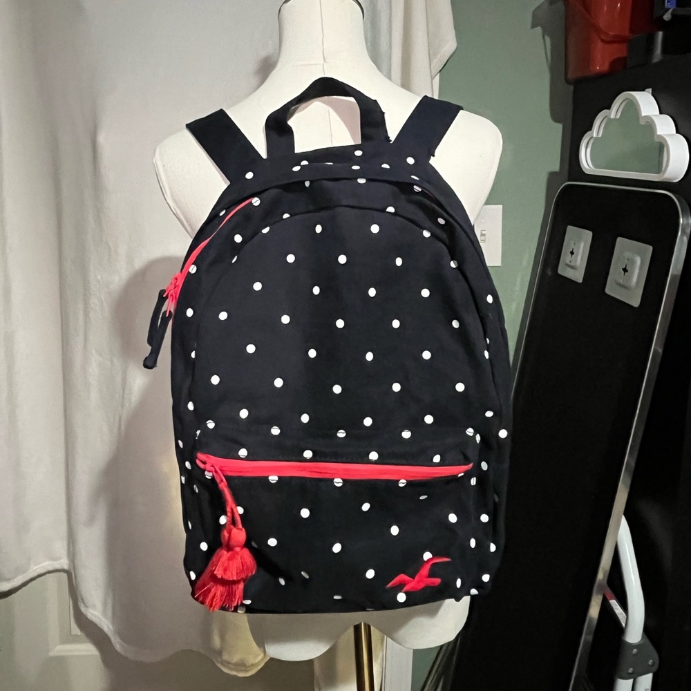 Hollister Black and White Polka Dot Backpack